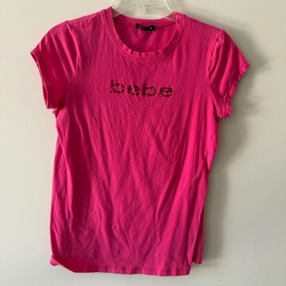 Vintage Bebe Fuchsia Short Sleeve Y2K Cropped Baby Tee Size L